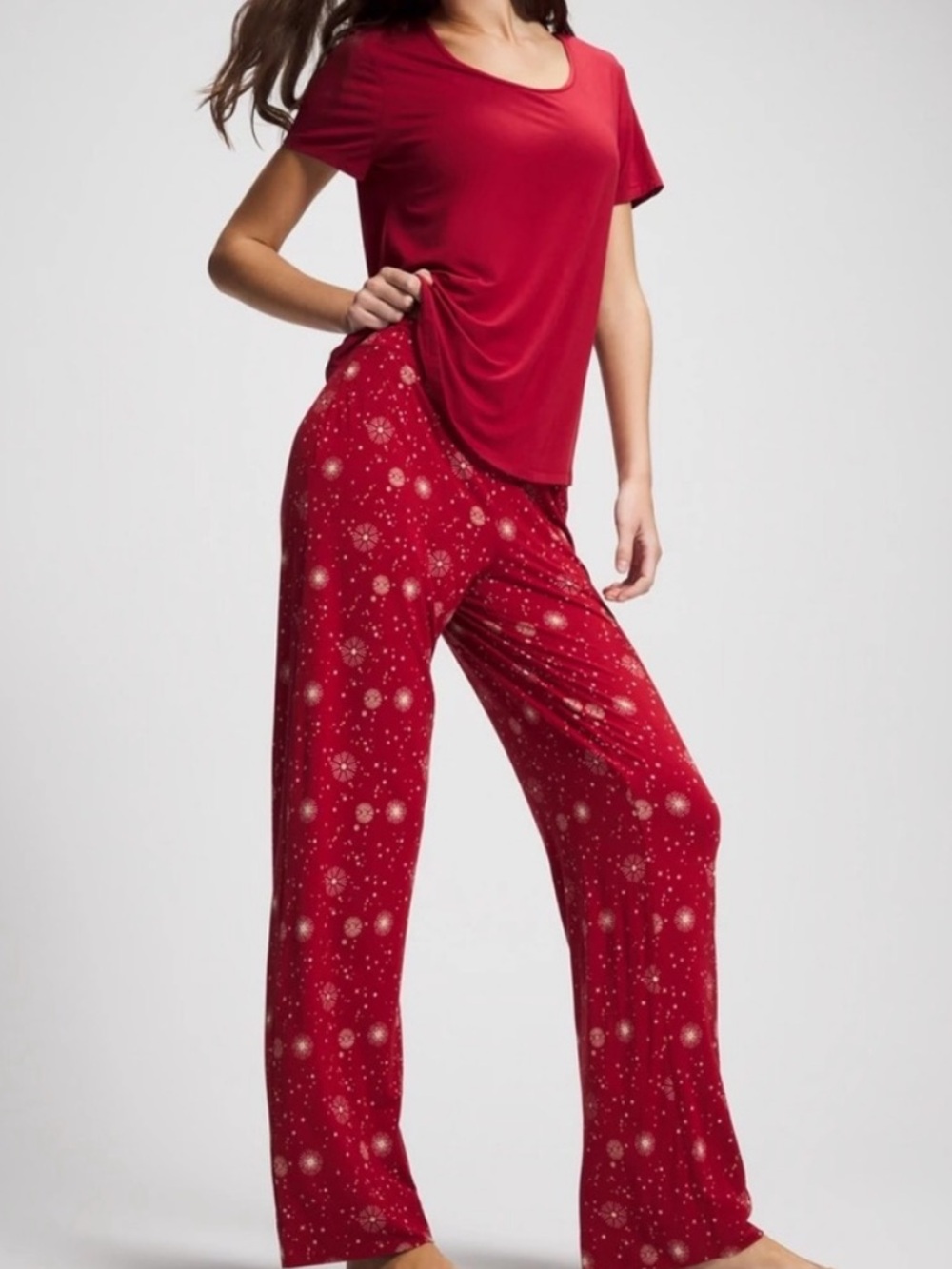 Soma Cool Nights Solid Tee & Printed Pant Pajama Set XS